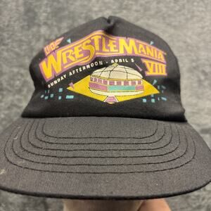VTG 1992 WWF Logo Black Hat Snapback Wrestlemania 8 WWE Rare Indianapolis